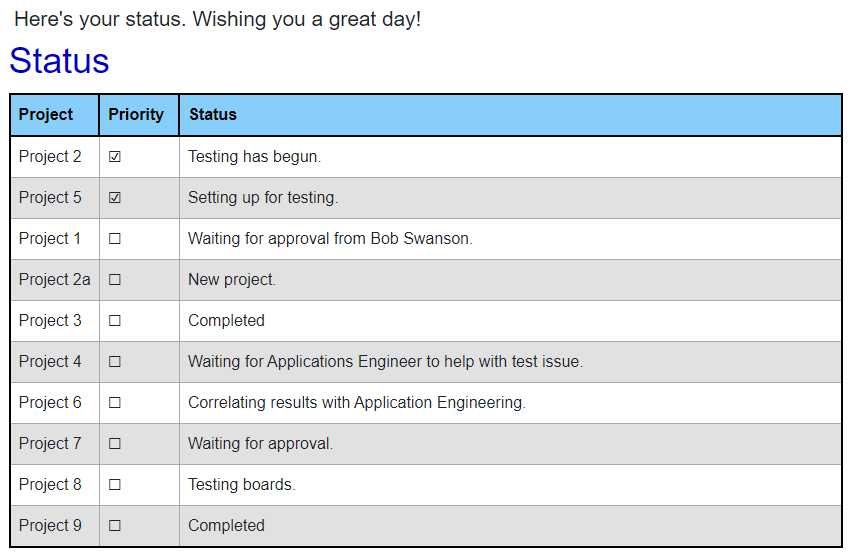 Sample view of Notion database in app.